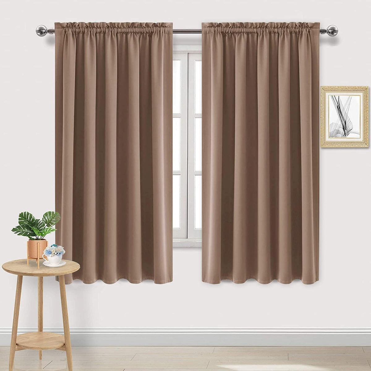Wide Blackout Curtains for Bedroom Living Room 70 x 72 Inch Long Khaki