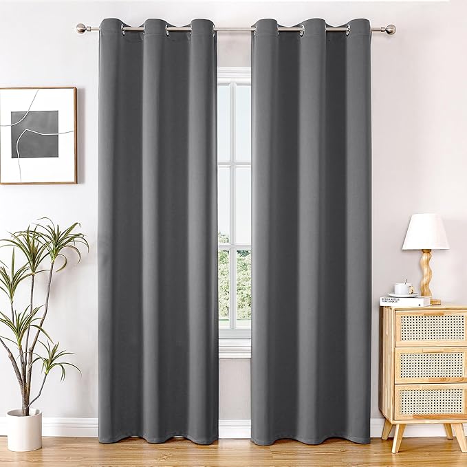 ChrisDowa Blackout Curtains 84 inches Long for Bedroom - 2 Panels Set Grommet Thermal Insulated Room Darkening Curtains for Living Room (Grey, 42 x 84 Inch)