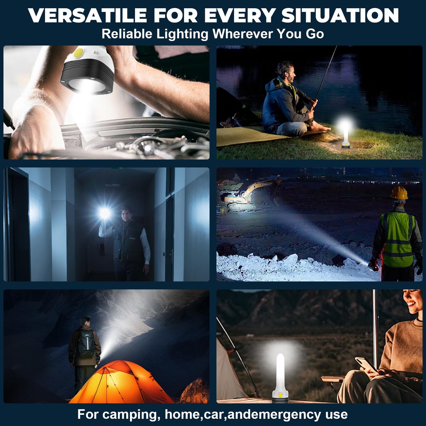 FUICZSN Flashlight Lantern Combo Rechargeable, 2-in-1 LED Flashlight with 360° Camping Lantern & Emergency Strobe, Compact Light for Camping, Power Outage, Car