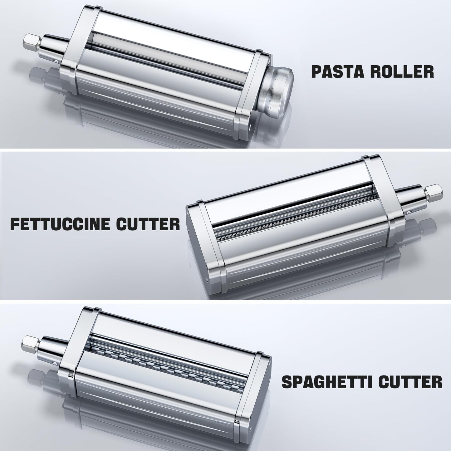 Pasta Maker Attachments Set for all KitchenAid Stand Mixer, including Pasta Sheet Roller, Spaghetti Cutter, Fettuccine Cutter, KSMPRA 3-Piece Pasta Roller & Cutter Set