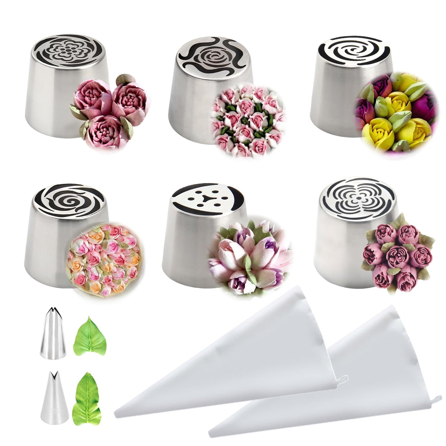 10PCS Extra Large Russian Piping Tips, Stainless Steel Icing Nozzles for Cake Flower Decoration, DIY Cream Bouquets, Cookies & Dessert Baking Tools