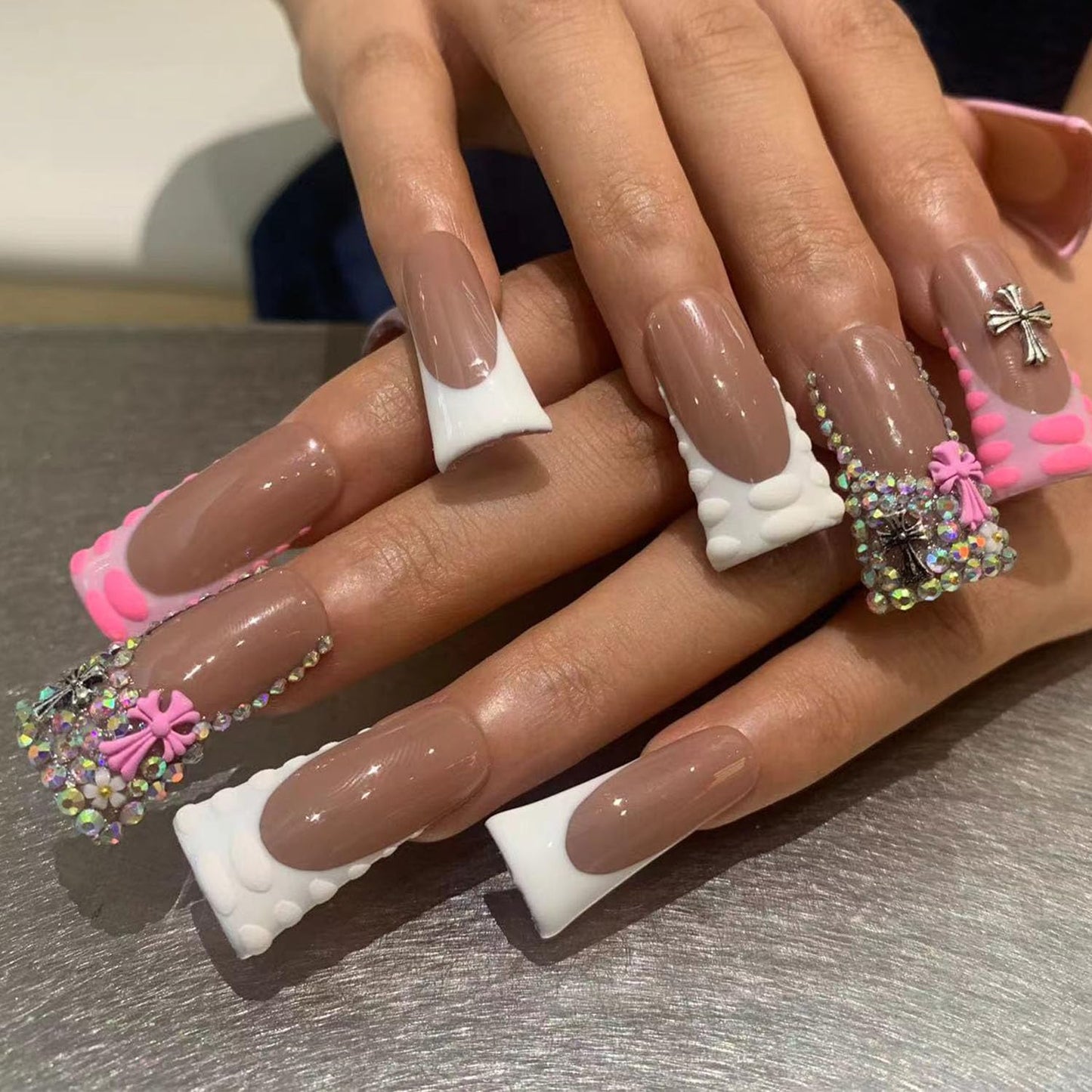 10PCS/SET Glamorous Handmade Press on nails Glitter Rhinestone Duck-Billed Party Nails Party Nails Artifical Tips