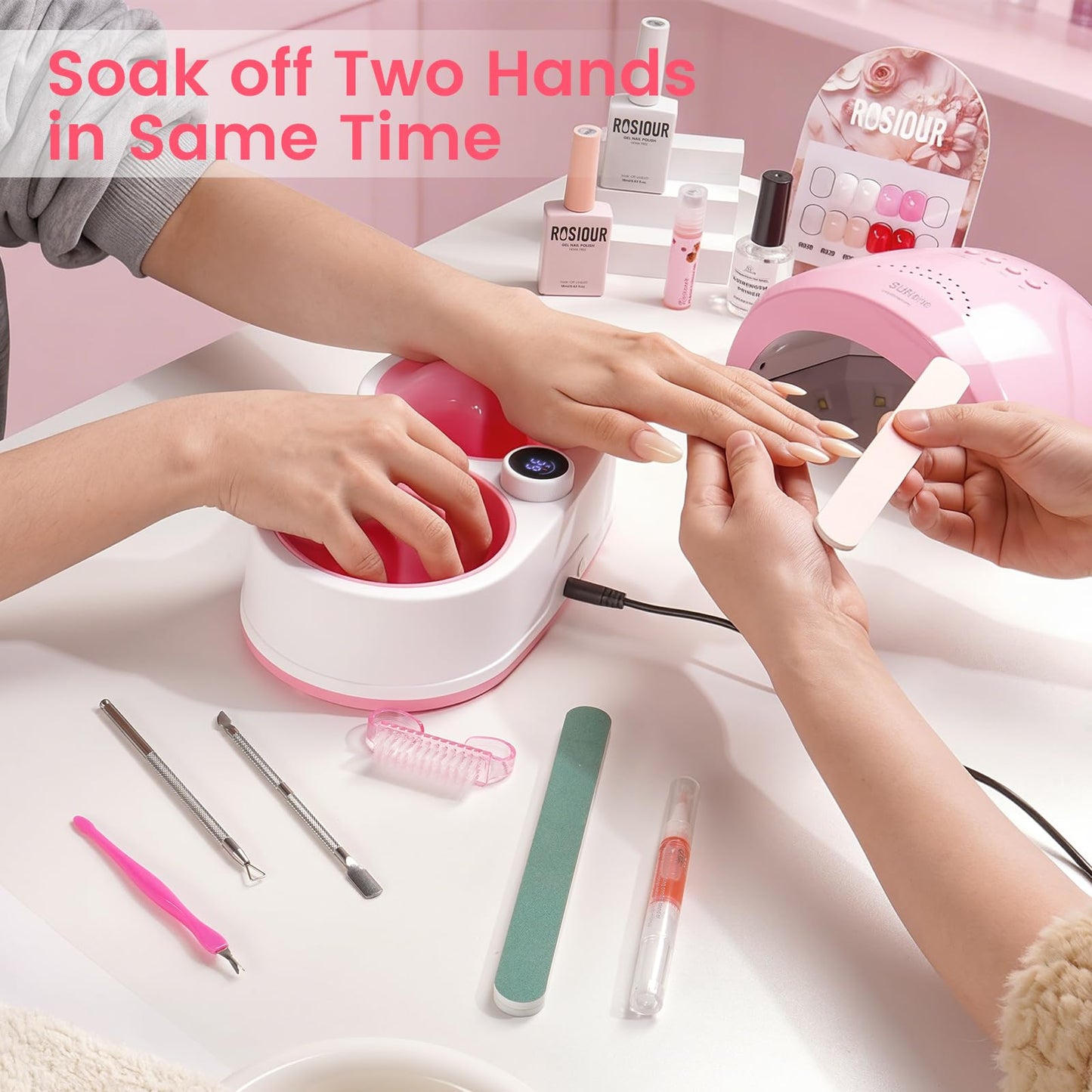 Dual Nail Soaking Bowl Electric: 31-50°C Temp Control Nail Soak off Bowl for Gel Polish Dip Acrylic Nails Remove- 2 in 1 Heated Hand Spa & Manicure Nail Remover Bowl Acetone Proof for Salon Home