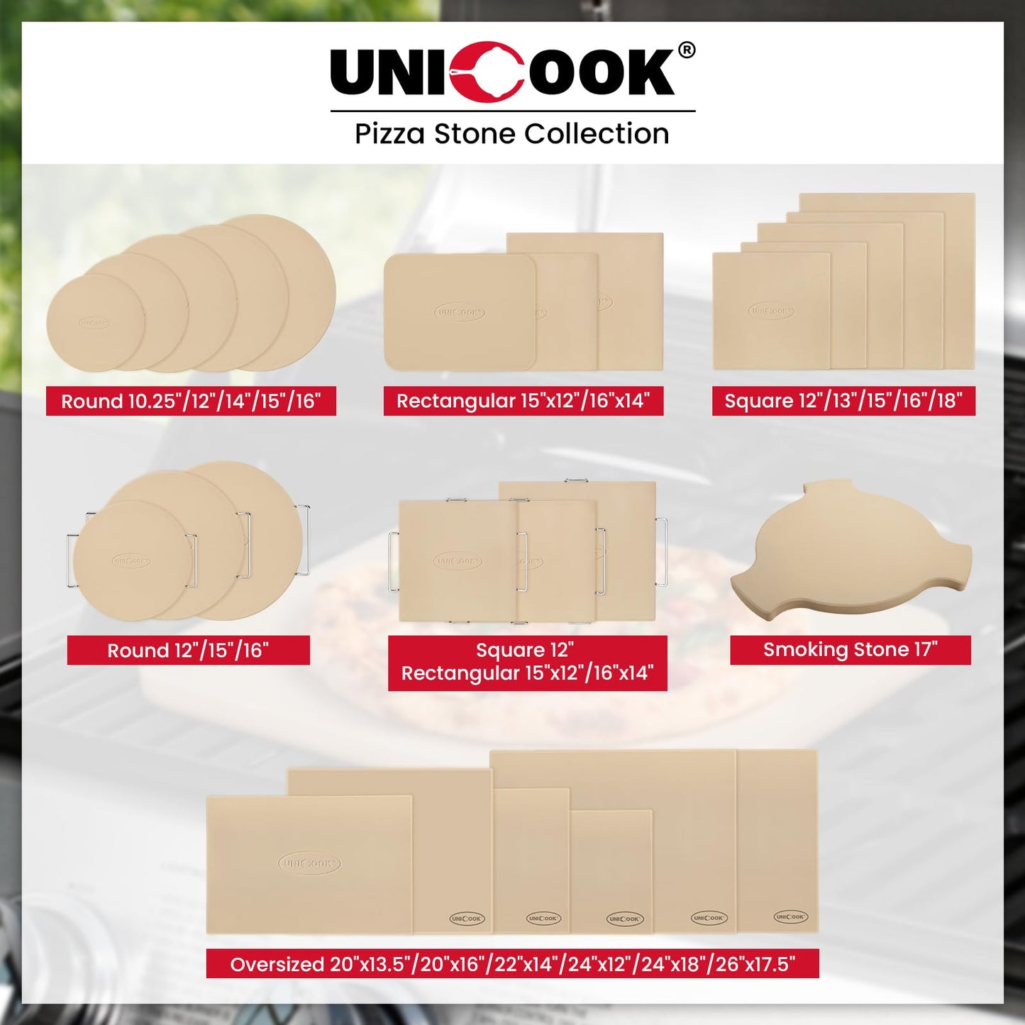 Unicook 16 Inch Round Pizza Stone, Heavy Duty Cordierite Bread Baking Stone for Oven and Grill, Thermal Shock Resistant, Ideal for Baking Crisp Crust Pizza, Bread and More, Includes Scraper