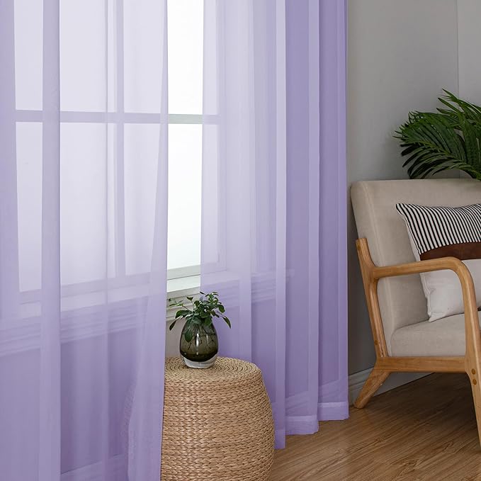 Simplebrand Lavender Sheer Curtains 90 Inches Long 2 Panels, Light Filtering Rod Pocket Solid Color Window Sheer Curtain Panels, Elegant Curtains & Drapes for Living Room, Bedroom, 42" W x 90" L