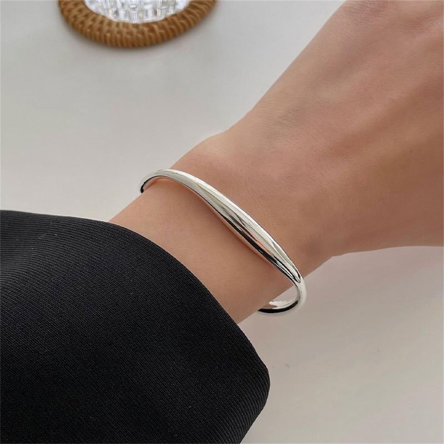 Handmade 925 Sterling Silver Bangle Bracelets For Women Irregular Bangle Bracelets Square Bangles Open Adjustable Bangles For Women Minimalist Statement Bracelets Stackable Cuff Bangles Jewelry Gifts