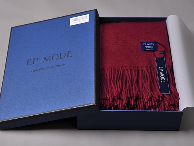 EP Mode 100% Pure Cashmere Throw Blanket for Sofa, Classic Design with Gift Box (Merlot)