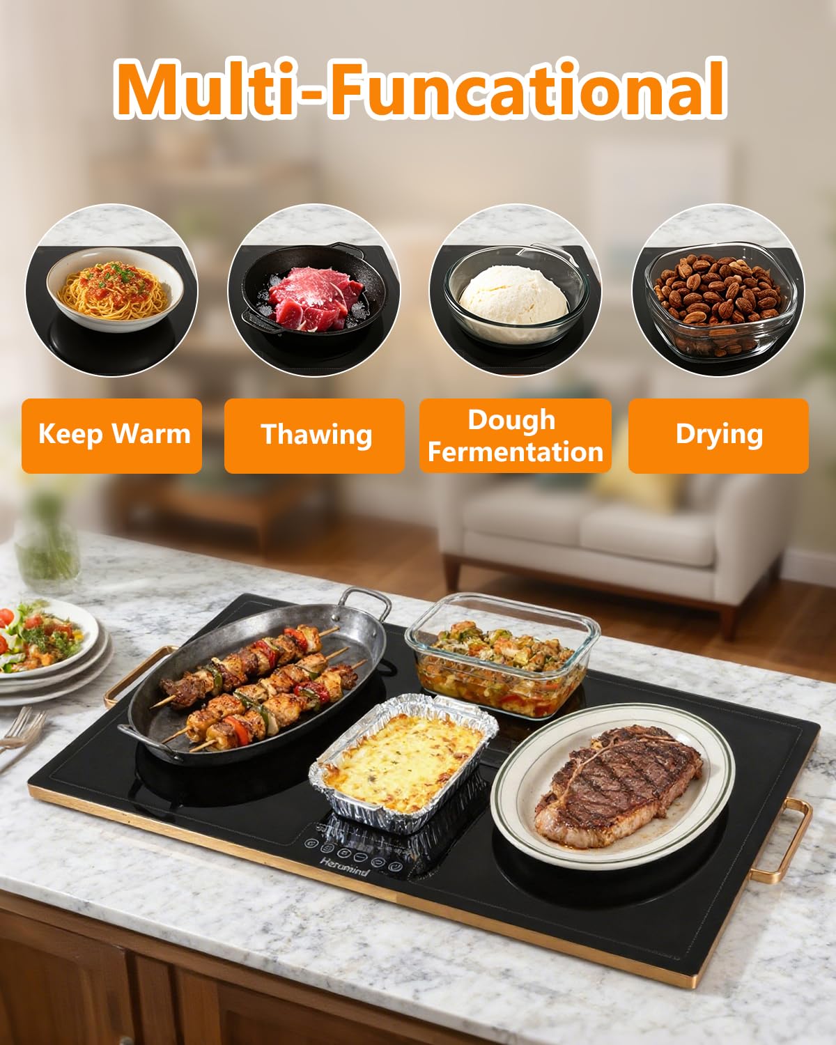 Electric Warming Tray 31.5" × 17.7", Glass-Top Full-Surface Food Warmer with Adjustable Temperature & Timer, Buffet Warming Tray for Parties, Sabbath, Holiday Parties, Daily Dining