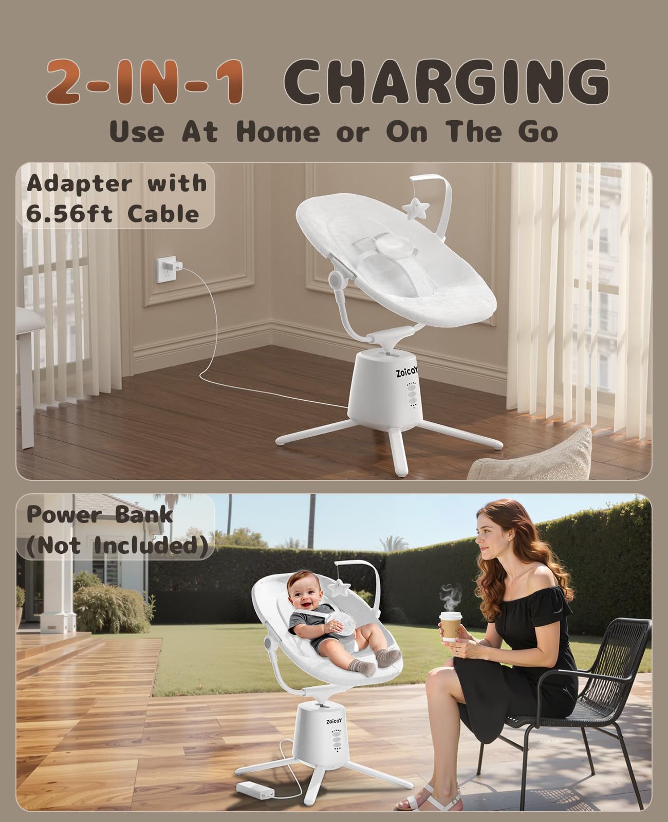 Zoicay Baby Swing,Baby Swings for Infants with 3 Modes & 5 Speeds, BT Enabled App & Remote Control, Electric Swing – 6 Lullabies and 3 Timer Setting, 2 Seat Positions and 5-Point Harness Swing (White)