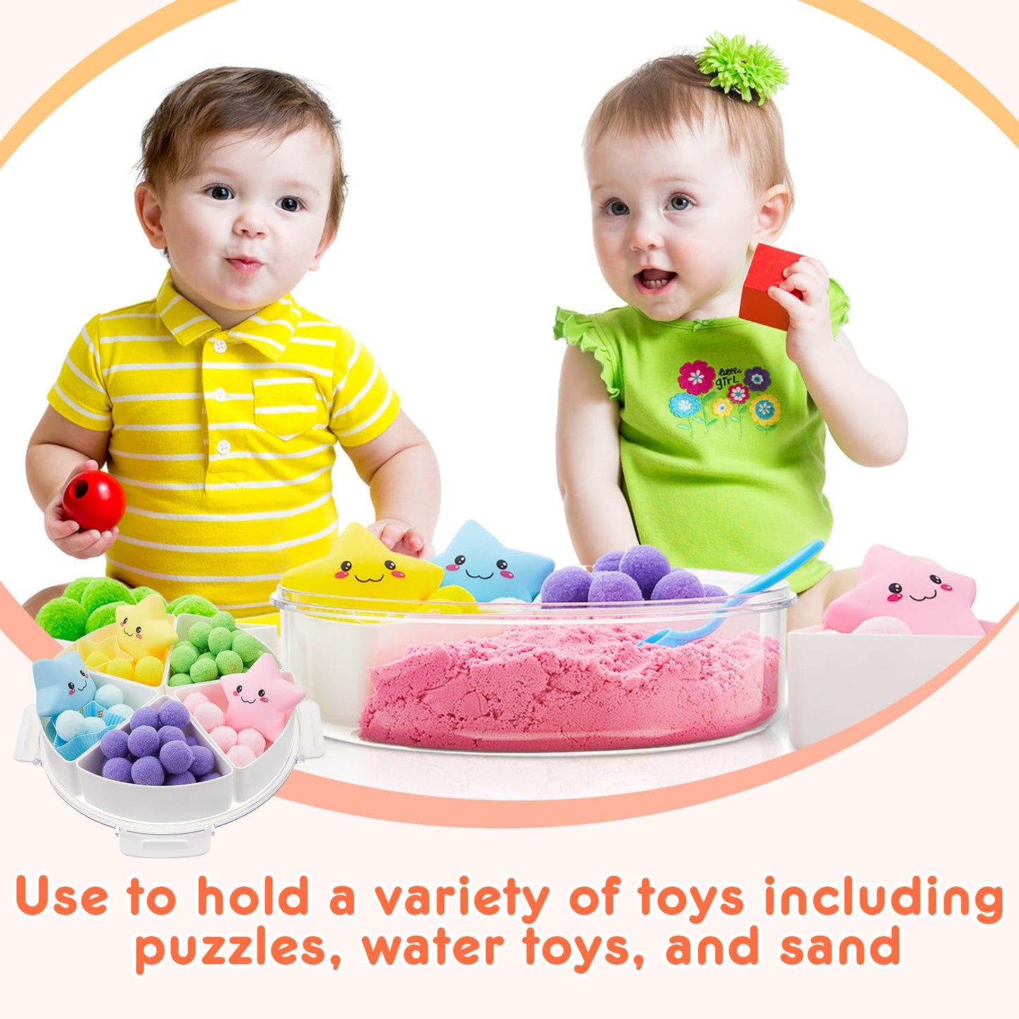 Vertintong 2 Pcs Sensory Bin with Lid and Removable Storage Inserts Sensory Activities for Toddlers 11.22 Inch Portable Sensory Box Sensory Toys for Autistic Children, Beige and White