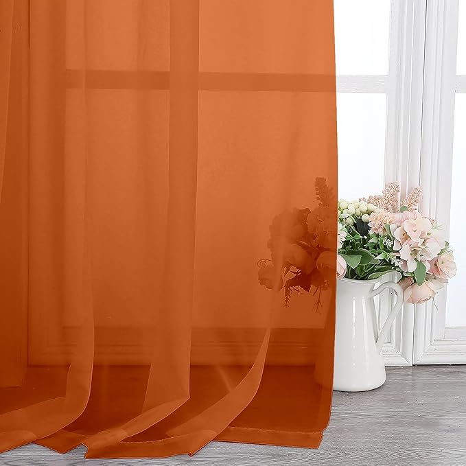 Lecloud Orange Sheer Curtains 96 Inches Long 2 Panels, Light Filtering Voile Airy Curtains, Balance Light Privacy Window Treatments with Rod Pocket for Bedroom Living Room, Each 42" W x 96" L