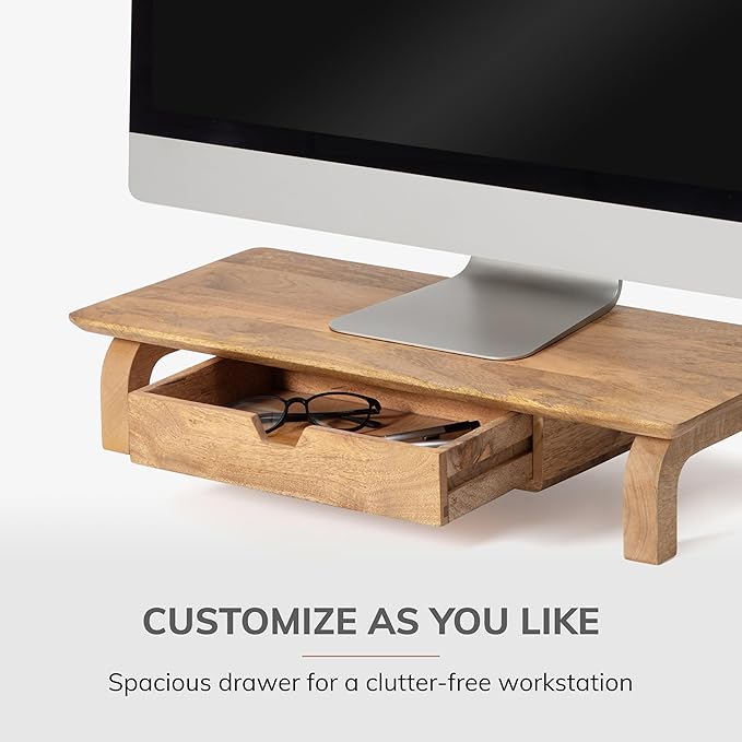 Anji Mountain Monitor Stand - Desktop Organizer & Laptop Riser, Ergonomic Monitor Riser, Space-Saving Monitor Stand for Desk, Durable Construction, Easy Assembly, Ideal for Home & Office,Natural