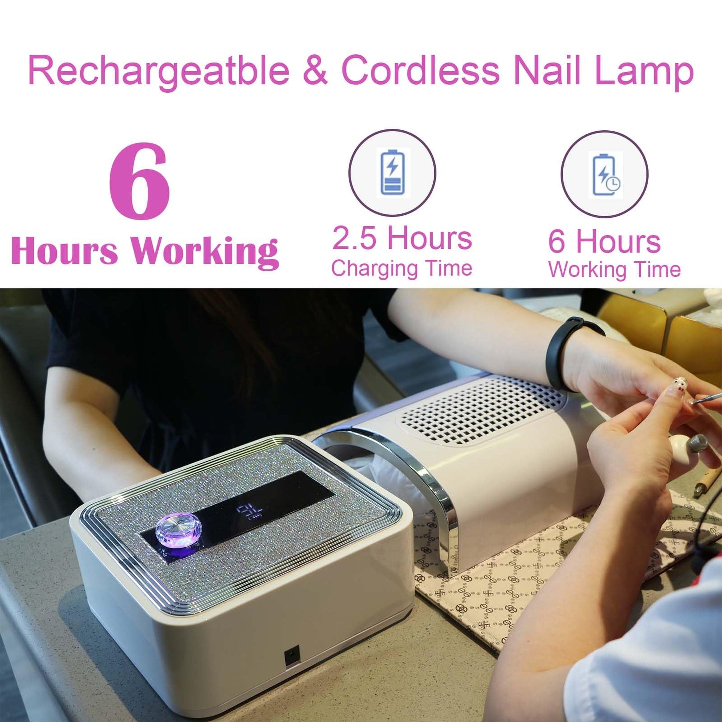 UV LED Nail Lamp Cordless, DecRose 120W Rechargeable UV Light for Gel Nails Portable Nail Dryer Light with Timer, Sparkling Rhinestones Diamond Curing Lamp,Gift for Nail Art Lovers & Professionals