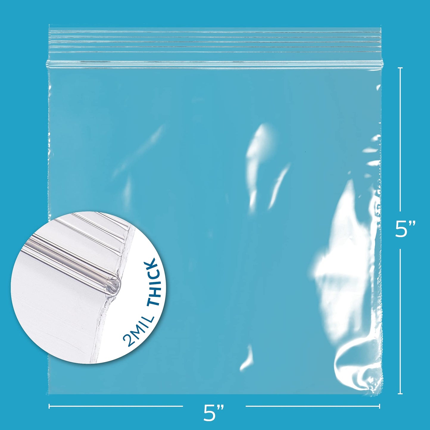 5" x 5" Zip Bags - 200 Count, Small, Clear Plastic Reclosable Zipper Poly Baggies, 2 Mil, with Resealable Zip Top Lock for Packaging Food Storage, Snacks, Candy, Office Supplies & More.