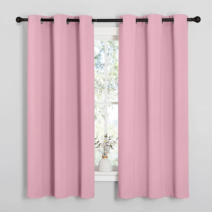 NICETOWN Crystal Pink Room Darkening Curtains for Kitchen, Window Treatment Thermal Insulated Solid Grommet Room Darkening Curtains/Drapes for Bedroom (Set of 2, 42 inches Wide by 48 inches Long)