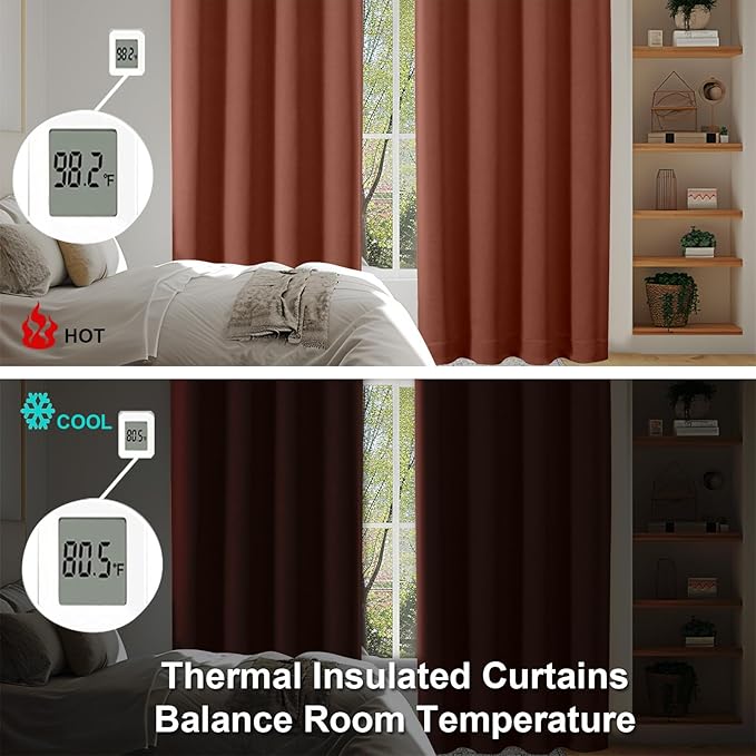 Simplebrand Ava Terracotta Blackout Curtains for Bedroom 96 Inches Long 2 Panels, Thermal Insulated, Energy Saving Living Room Window Treatment Curtains Blackout Drapes, W40 x L96 Inch, Terracotta