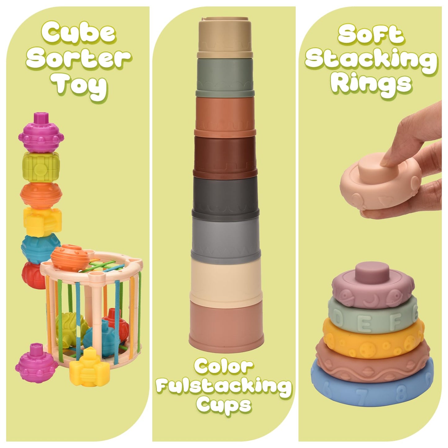 Majabike Baby Toys 6 to 12 Months 7 in 1 Montessori Teething Toys Sorting Sensory Educational Learning Gift for Toddlers Aged 1-3