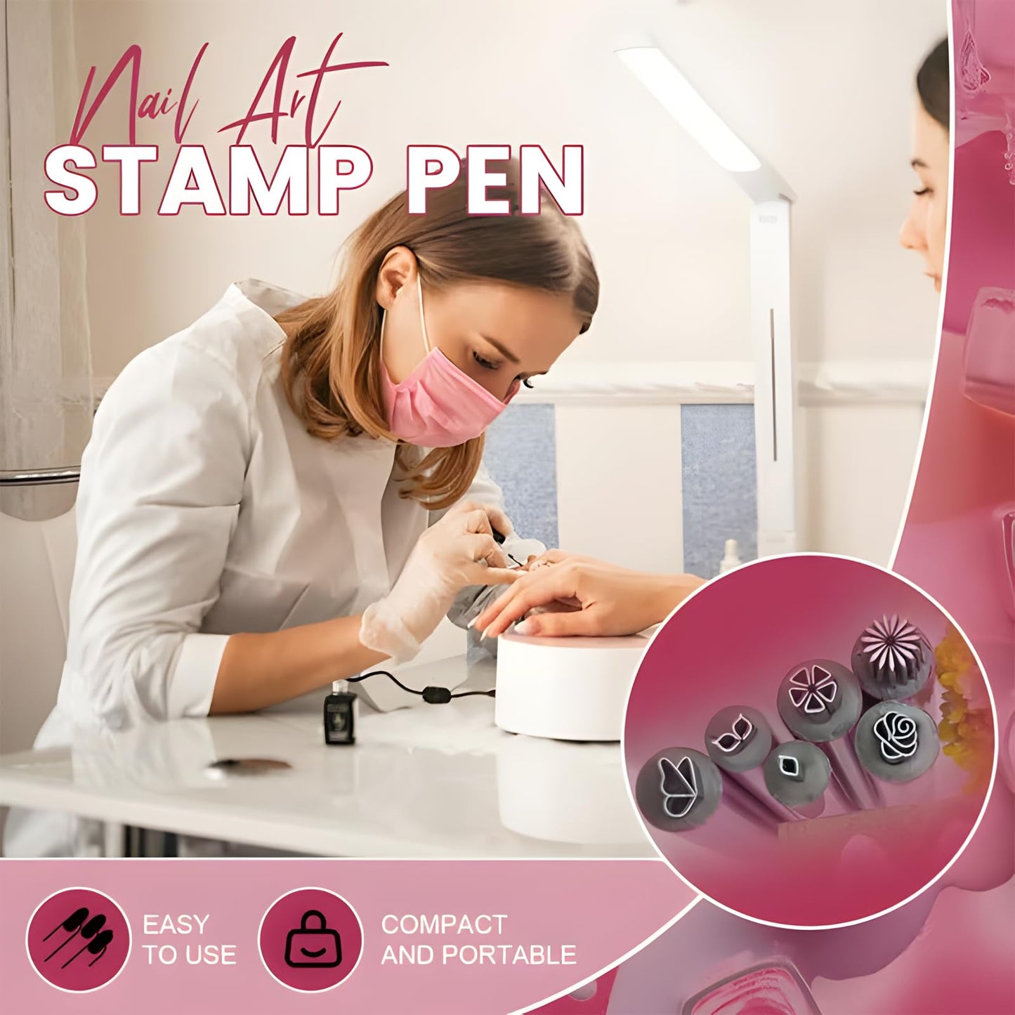 Flower Nail Art Stamp Set - 10pcs, Precision Stamp Pen, Dotting Tool, Foil, Designs for Women