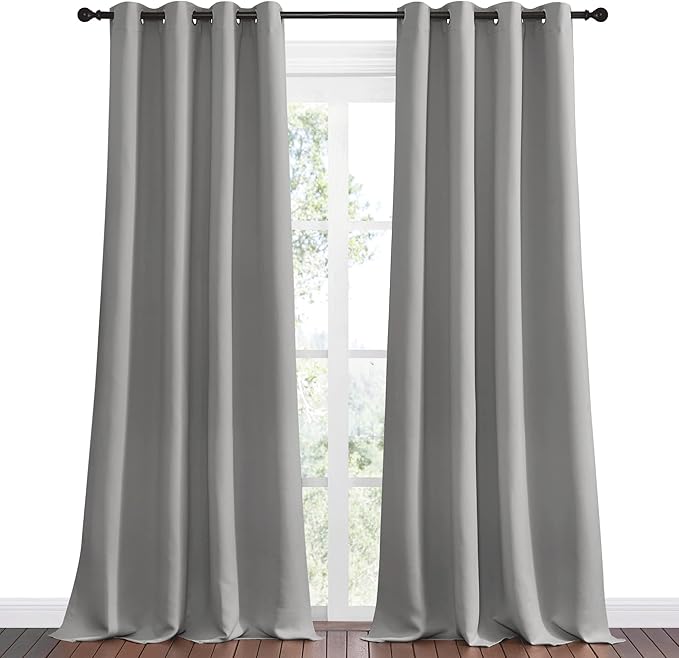 NICETOWN Silver Grey Room Darkening Curtain Panels 90" Long for RV, Play Room, Studio, Heat Block Out and Keep Warm Drapes Window Treatment Drapes for Doorway Entryway Patio (55" Width, 2 Panels)
