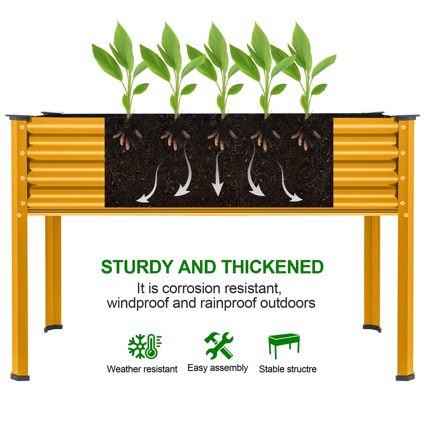 Land Guard Galvanized Raised Garden Bed with Legs, Galvanized Planter Raised Garden Boxes Outdoor(Yellow)