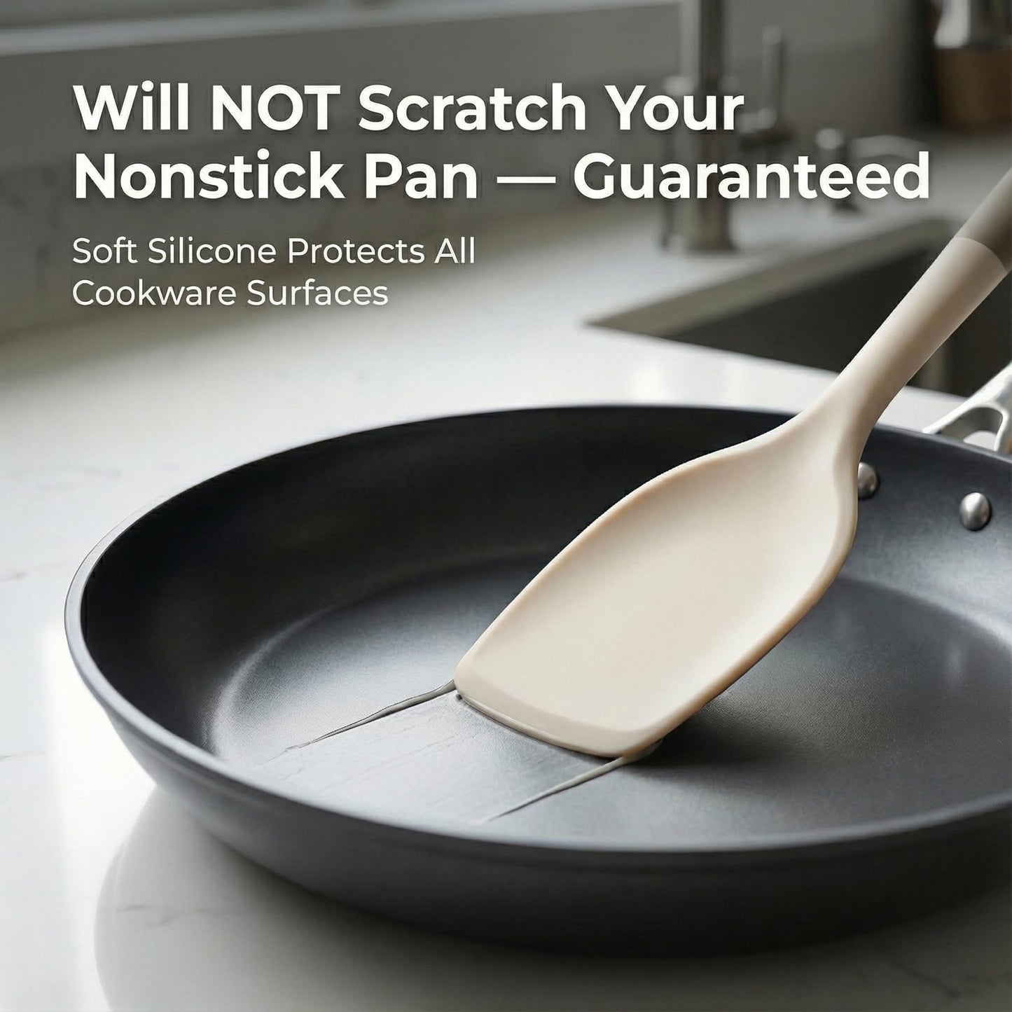 Nexhank Silicone Kitchen Utensils Set, 6-Piece NON-PLASTIC 500°F Heat-Resistant BPA-Free Dishwasher Safe Cooking Tools with Upgraded Spatula,Turner Ladle Skimmer Pasta Fork Scraper, Cream White &Mocha
