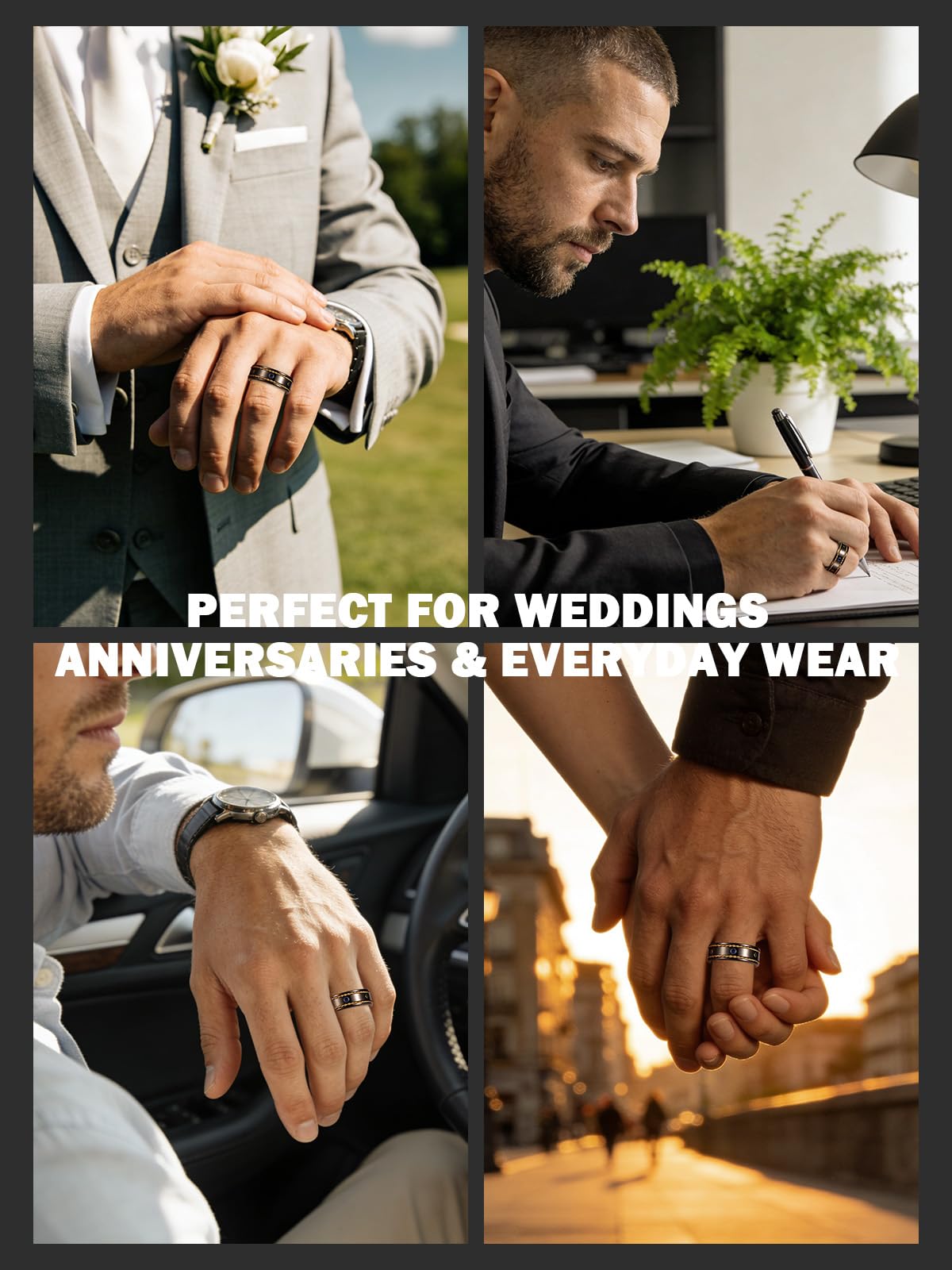 NUNCAD Wedding Gift for Men 8mm Black Tungsten Carbide Ring with Color Cubic Zirconia, Scratch Resistant Comfort Fit Anniversary Band, Durable gifts for men