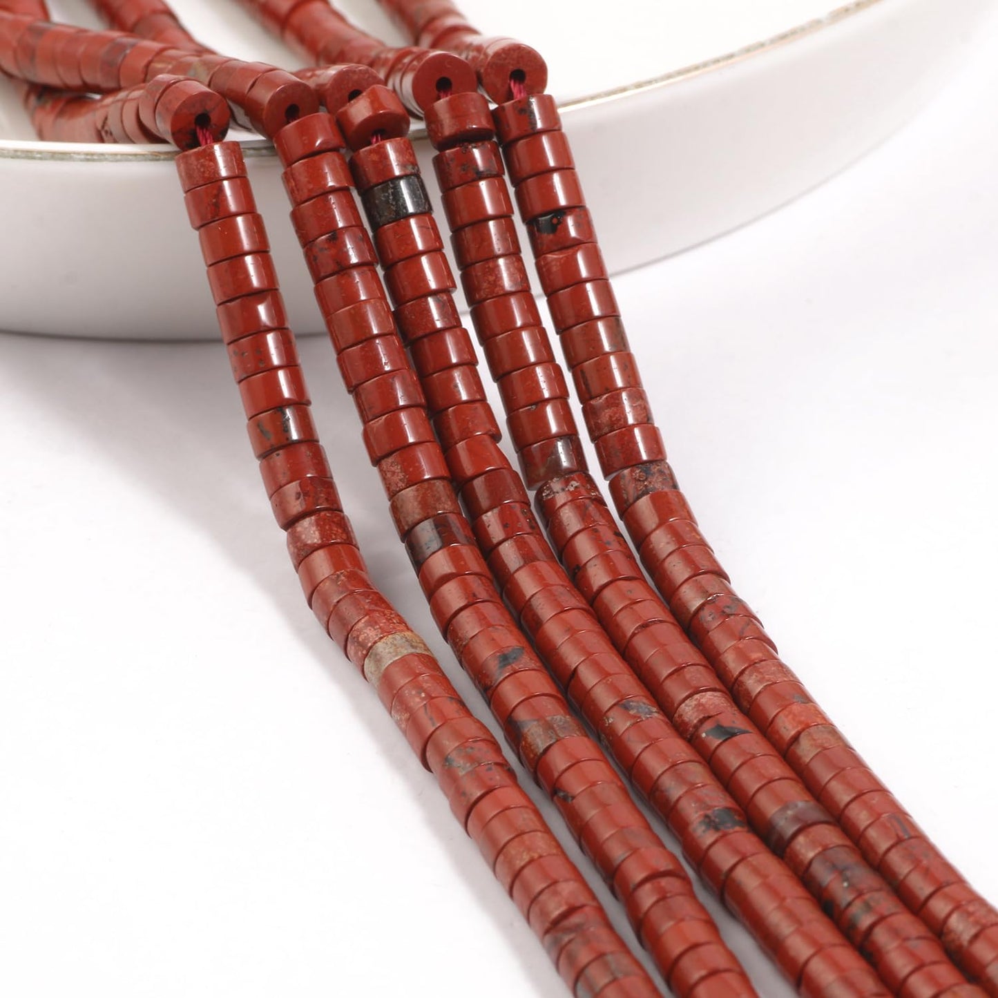 NITOPUPU 150Pcs 4×2mm Natural Red Jasper Spacer Stone Beads for Jewelry Making Supplies, Loose Semi Flat Round Gemstone Tube Beads for Bracelets DIY Crafts