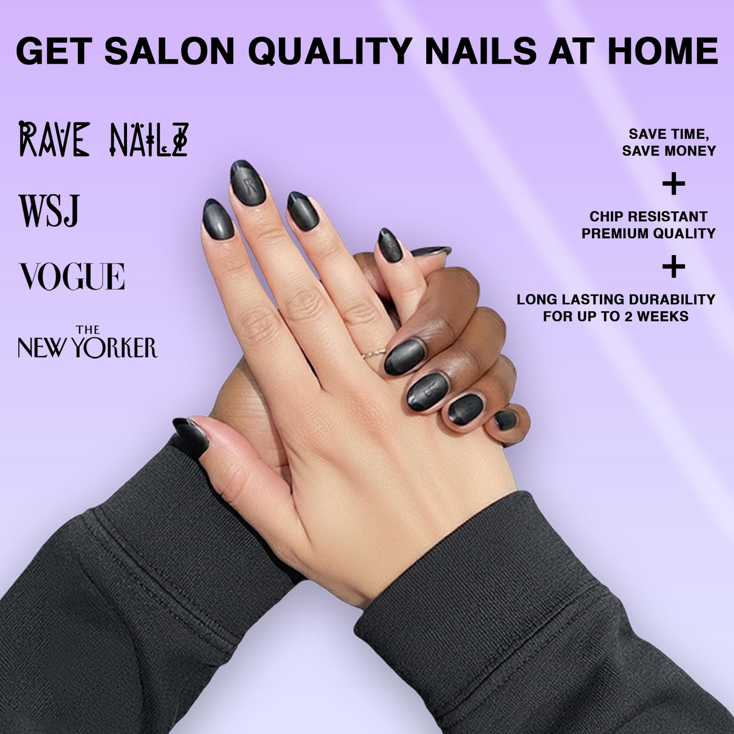 Rave Nailz Midnight French Tip Press On Nails (24 Count) | Matte Black 3D False Oval Press On Nail Short with Glossy Tip | Chip-Resistant Fake Nails with Glue, Includes File, Long-Lasting 2+ Weeks