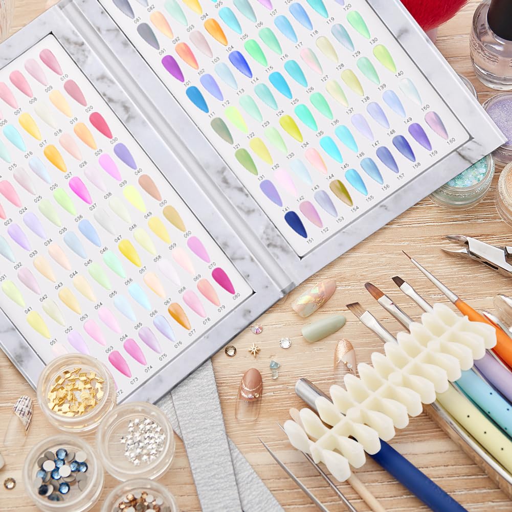 Rivonthex 160 Nail Color Display Book with 240 Nail Tips & Number Stickers (1-200) - Professional Color Swatches Book Display Chart