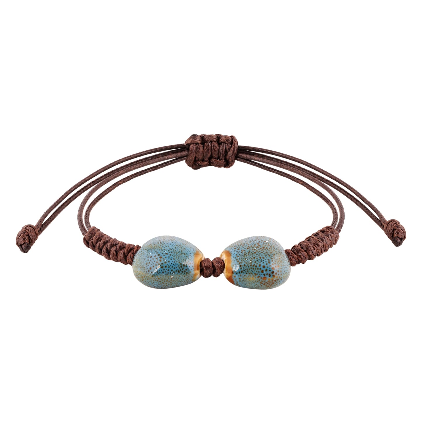 MINACHI Bohemian Blue Heart Shape Ceramic Bead Adjustable Leather Bracelet, Boho Hippie Summer Jewelry Gift for Women