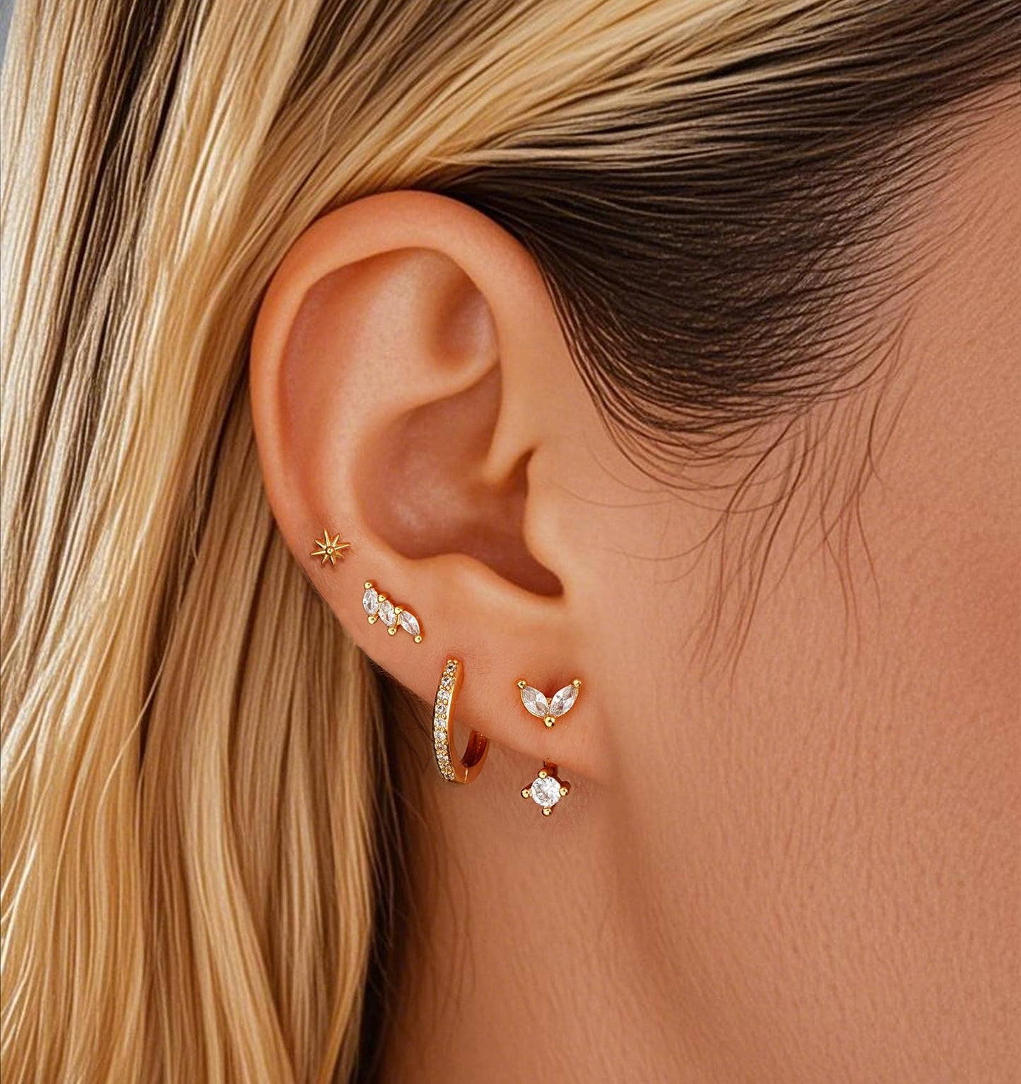 Gold Stud Earrings for Women, 6 Pairs 14K Hypoallergenic Cartilage Earrings for Multiple Piercing, Dainty Small Stackable Hoop Ball Earrings Set (Gold-4 Pairs A)