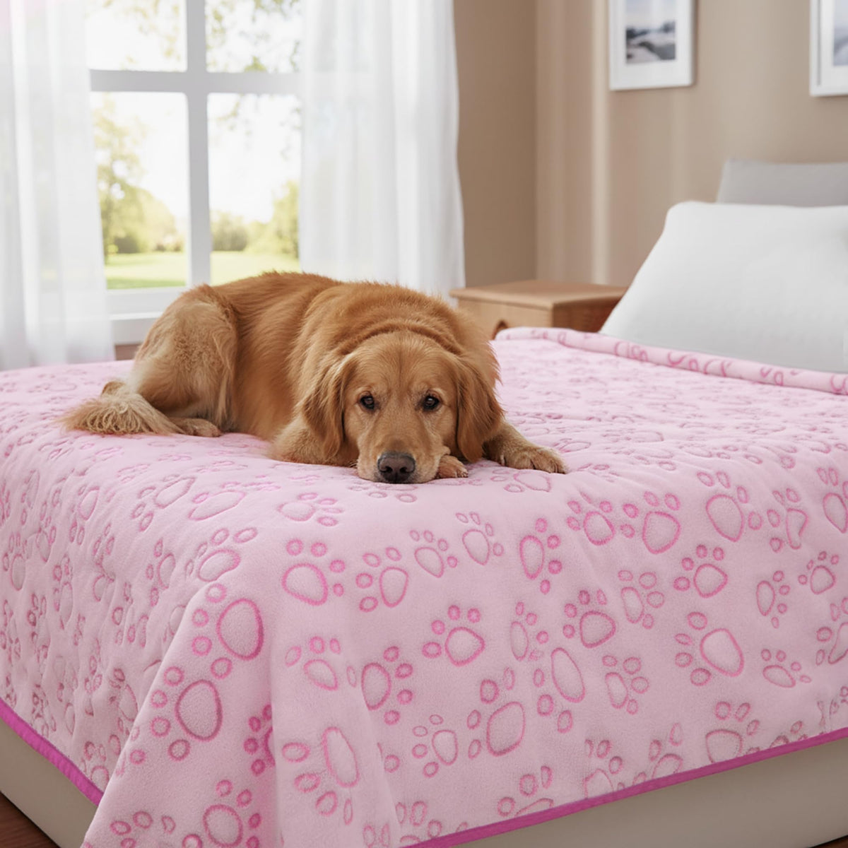 Stuffed Large Brown Premium Soft Dog Blanket, with Flannel Cute Paw Print, 43 * 66 inches, Cat Blanket Maltipoo Puppy Essentials