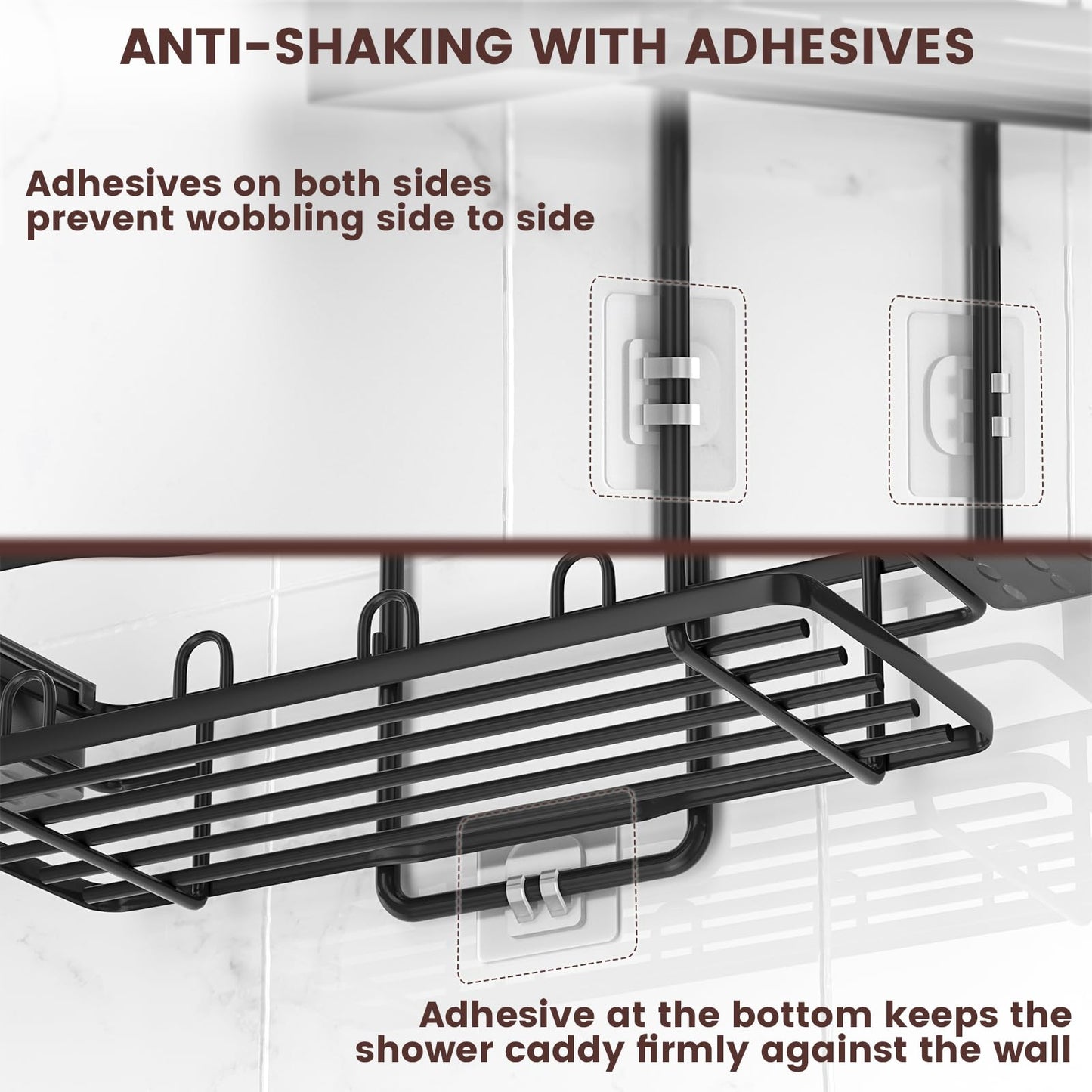 REINHARDT Shower Caddy Hanging, Rustproof Shower Caddy Anti-Swing Shower Organizer Over Showerhead No Drilling Shower Racks with Soap Holder Multi Hooks Bathroom Storage for Shampoo Sponge, Black