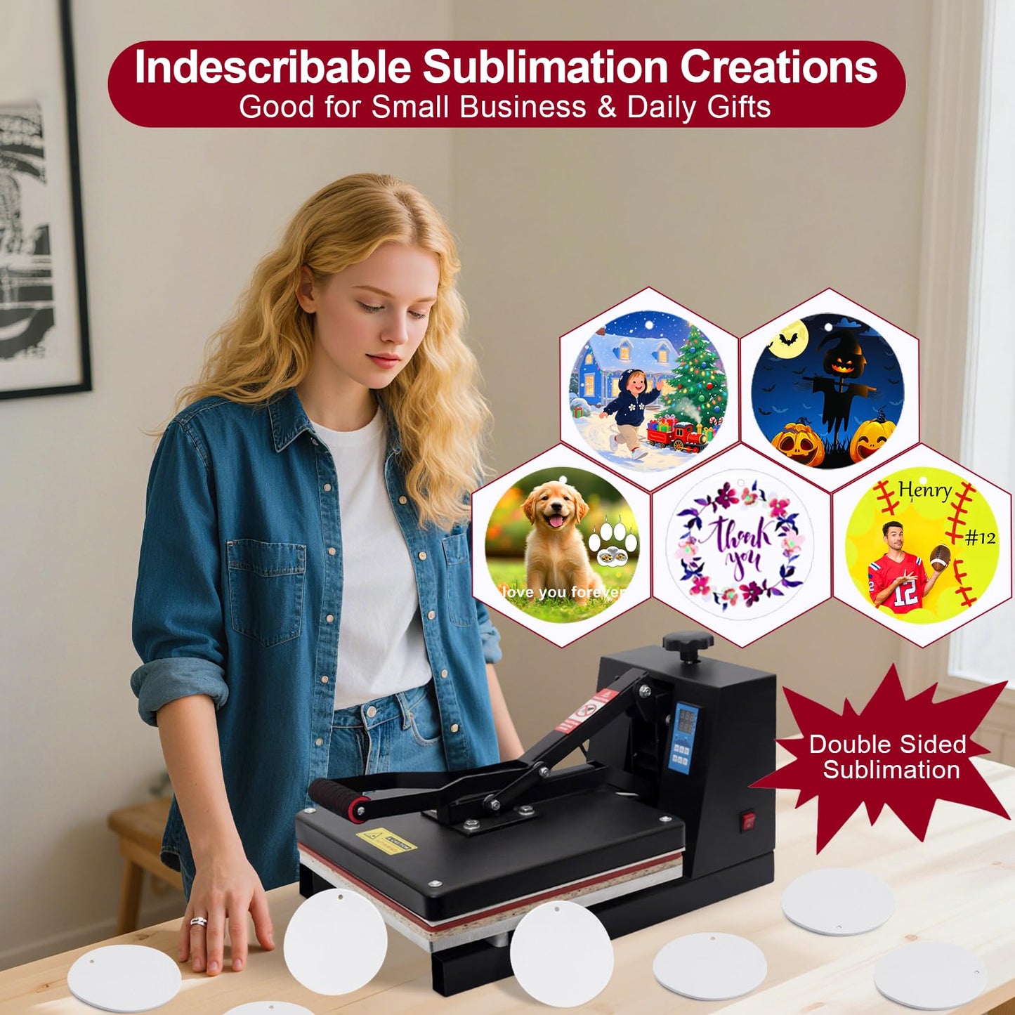 Sublimation Blanks Ornament Round 3" - 90 Sets Heat Transfer Items with Strings - Custom Double Sided Keepsake for Christmas Tree Home Decoration or Daily Memorial Gifts