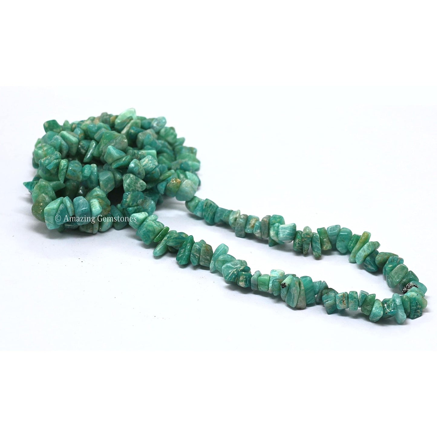 Amazonite Pre Drilled Natural Crystals Crushed Chips Beads for Jewelry Making, DIY Handmade Healing Crystals (25 Inch Strand)