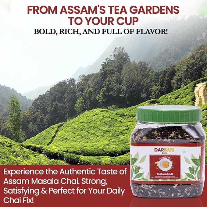 Darsam Masala Chai - 8.8oz (250g) | Premium Assam Black Tea with Cardamom, Cinnamon, Cloves, Ginger & Black Pepper | Freshness Locked in Airtight PET Jar | Non-GMO & Gluten-Free
