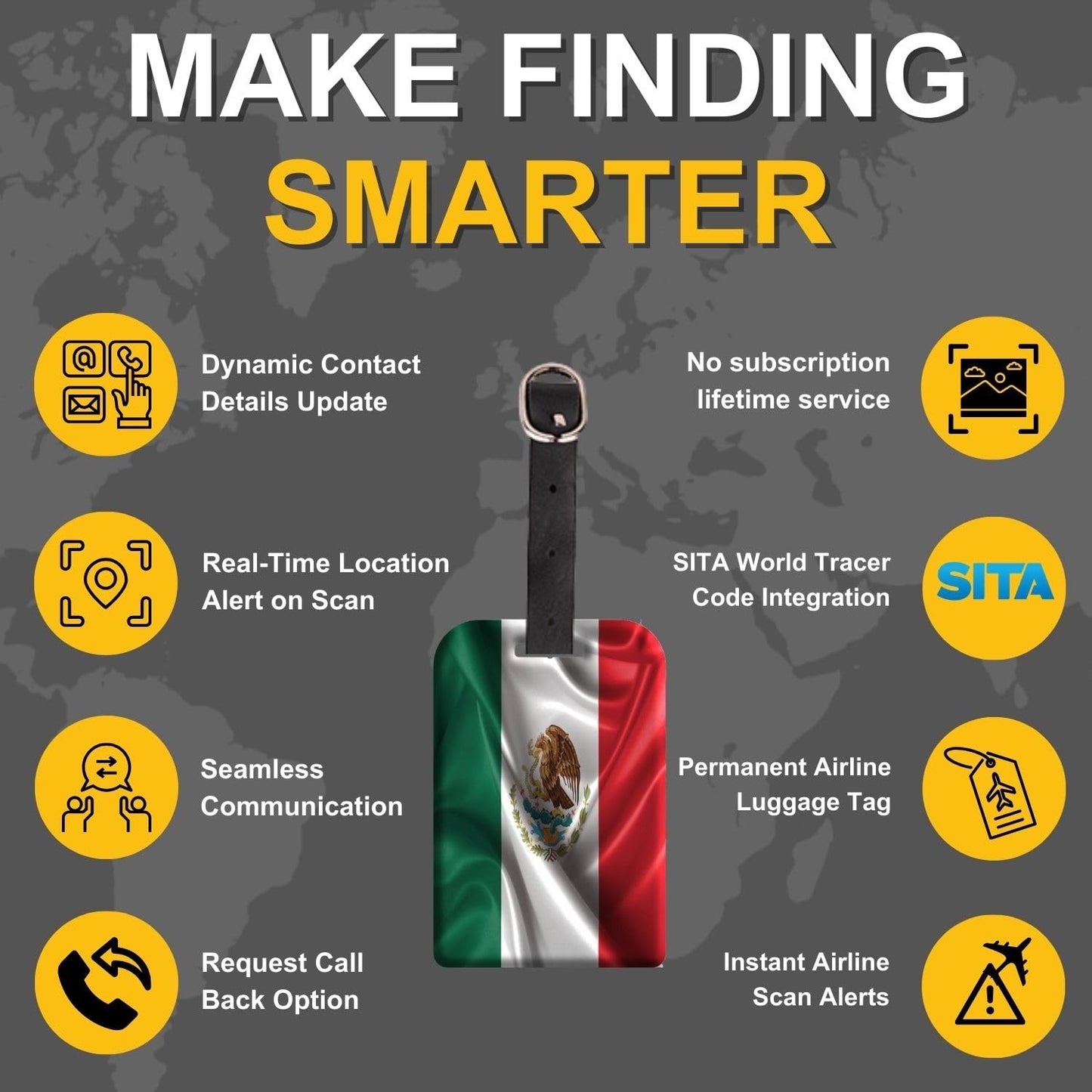 [Pack 2] tag8 Mexico Flag Tag Smart Bag tag |Trendy Luggage tag ID Identification | Suitcase Tag | Fashionable Digital Name tag | Airline Compliant, SITA World Tracer Code Enabled | Gift idea