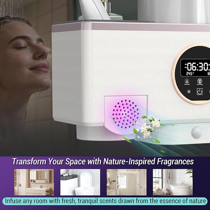 Toothbrush Cleaner and Holder for Bathrooms Wall Mounted with Fan Drying&30min Timing Function Cruise Air Drying,Electric Toothbrush Holder with 4Toothbrush Slots,Toothpaste Dispenser with Led Smart