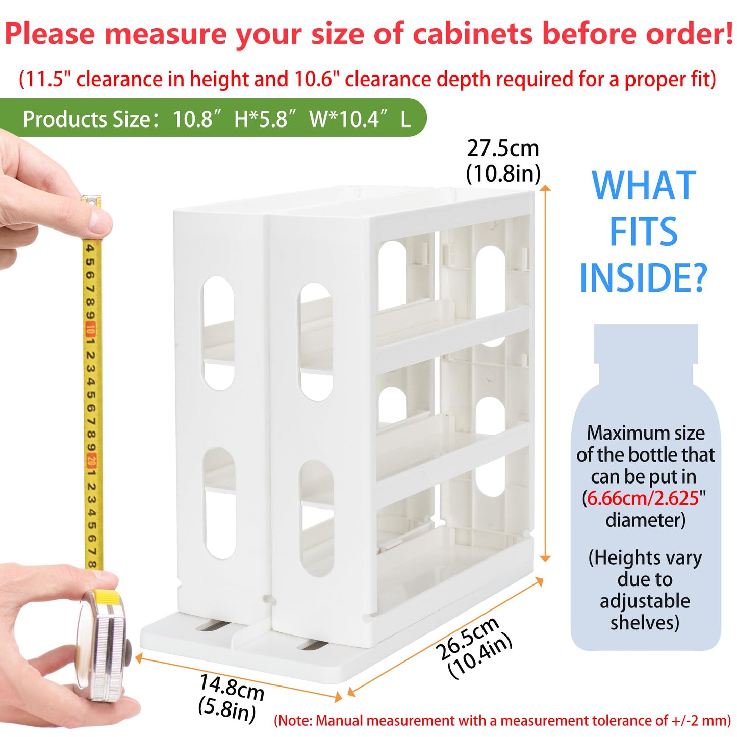 Dutiplus Medicine Organizer 3-Tier Shelves Cabinet Storage Rack Organizer for Holding Vitamins, Supplements, Cosmetics 10.82" H x 5.82" W x 10.43" D (Creamy White)