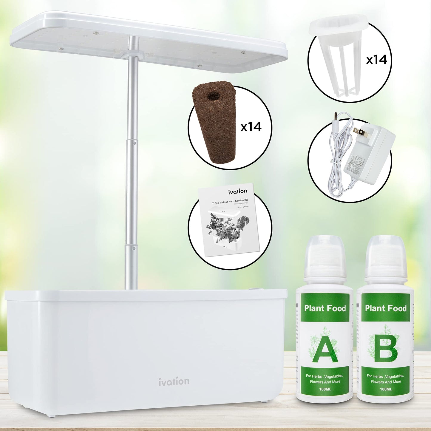 Ivation 7-Pod Indoor Hydroponics Growing System Kit Herb Garden planter w/ LED Grow Light