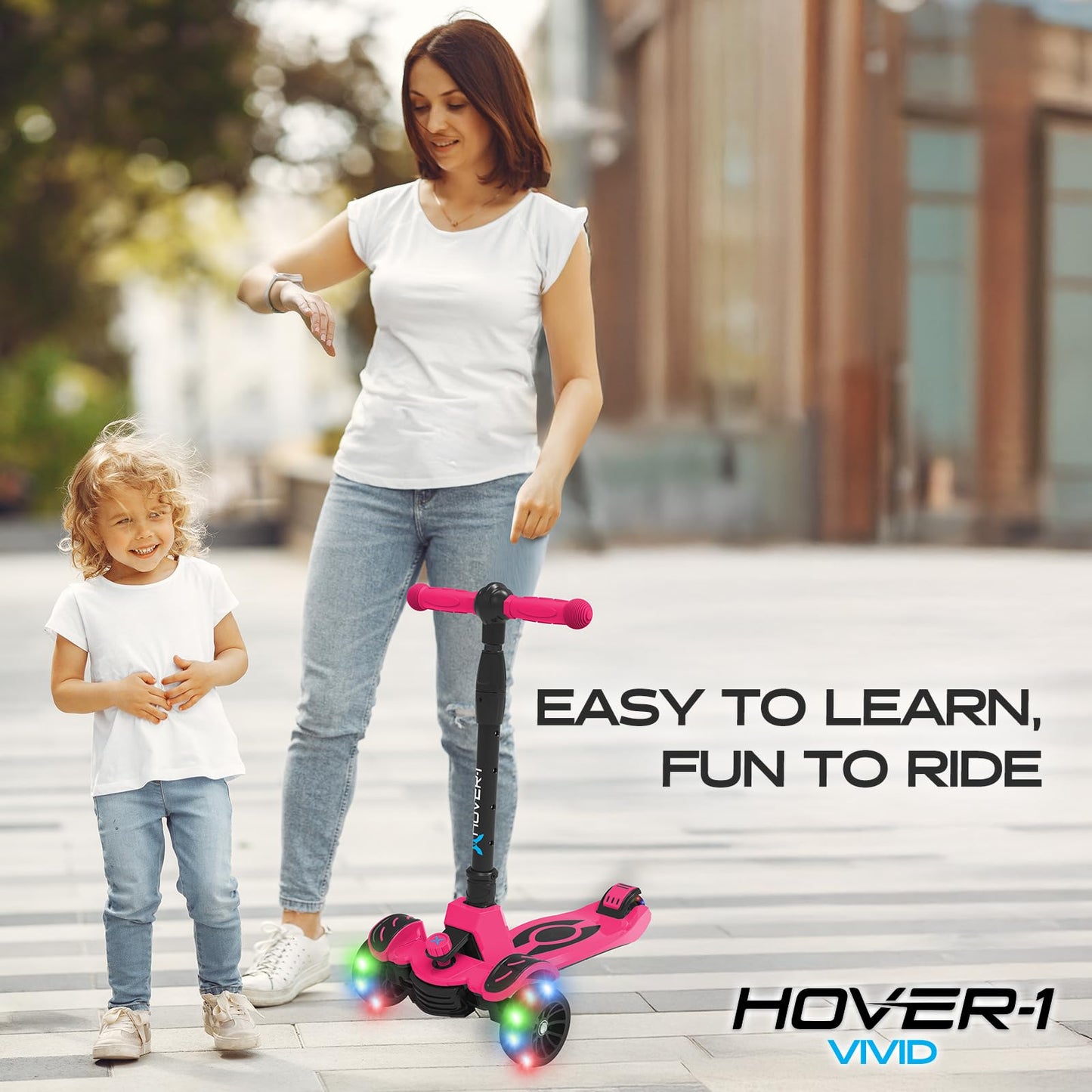 Hover-1 Vivid Folding Kick Scooter for Kids (5+ Year Old) | Features Lean-to-Turn Axle, Solid PU Tires & Slim-Design, 110 LB Max Load Capacity, Safe, Pink