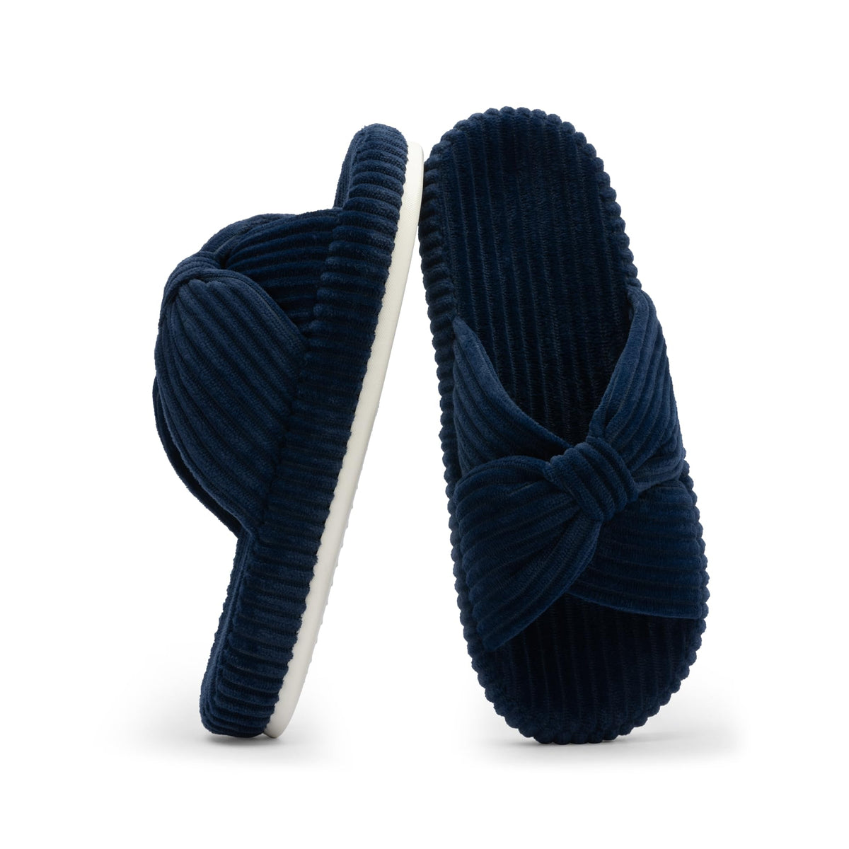 Slippers for Women Memory Foam House Bedroom Corduroy Bow Crossbands Slipper Shoes Comfy Trendy Gift Slippers Navy Blue Size 7 8 6.5