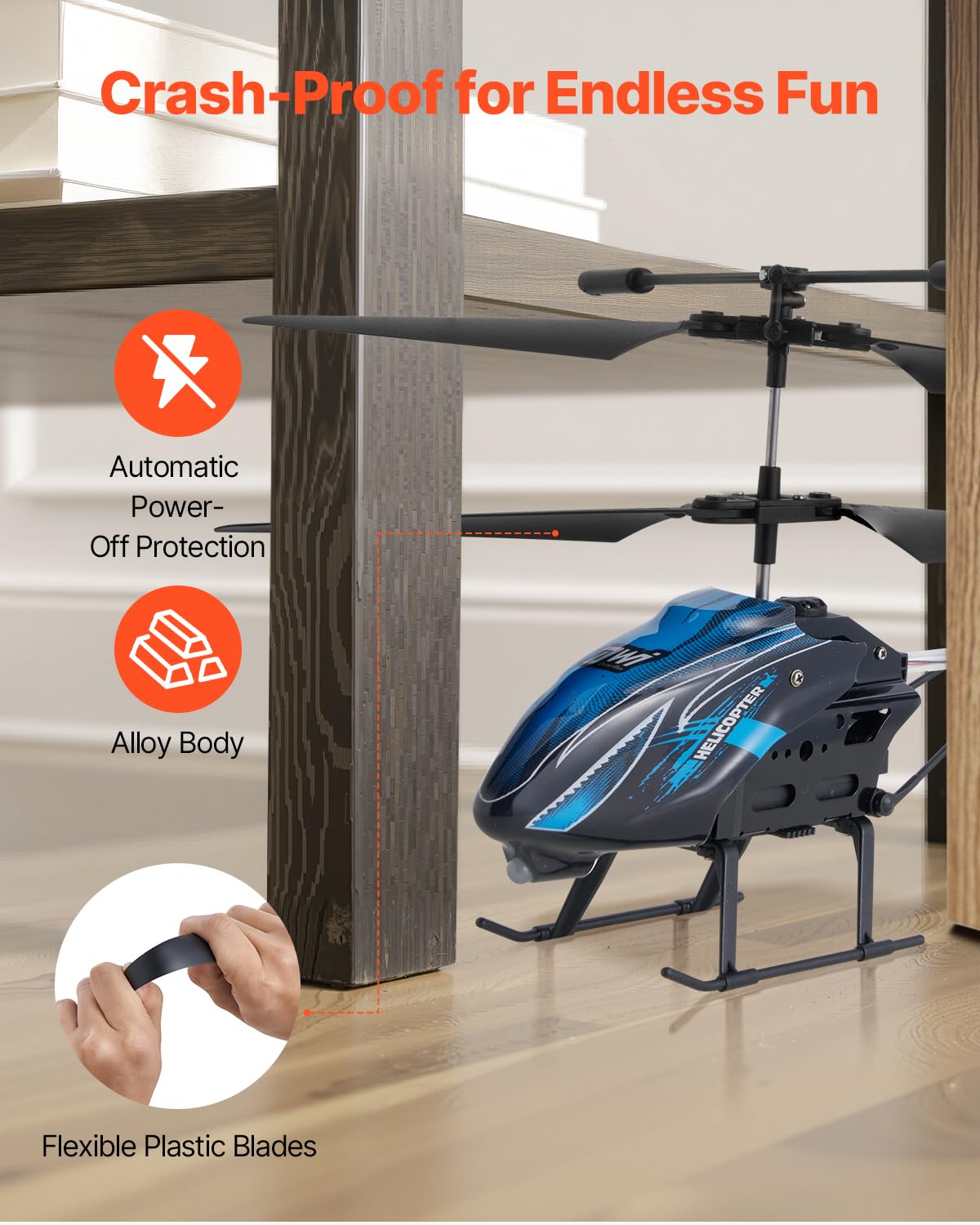 VEVOR RC Helicopter, 2.4GHz Flying Remote Control Helicopter, 3.5 Channel RC Airplane for Kid, 16 Mins Flight Time, Altitude Hold, One-Key Takeoff/Landing & LED Lights, Toys for Kids Ages 8 and up