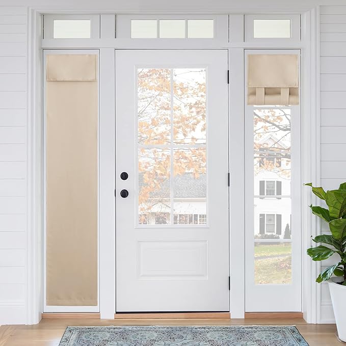 RYB HOME Blackout French Door Curtain - Privacy Thermal Insulated Window Shades for Patio Kitchen Front Entry Back Door Glass Window, Self Adhesive No Drill, 1 Panel, 12" W x 72" L, Biscotti Beige