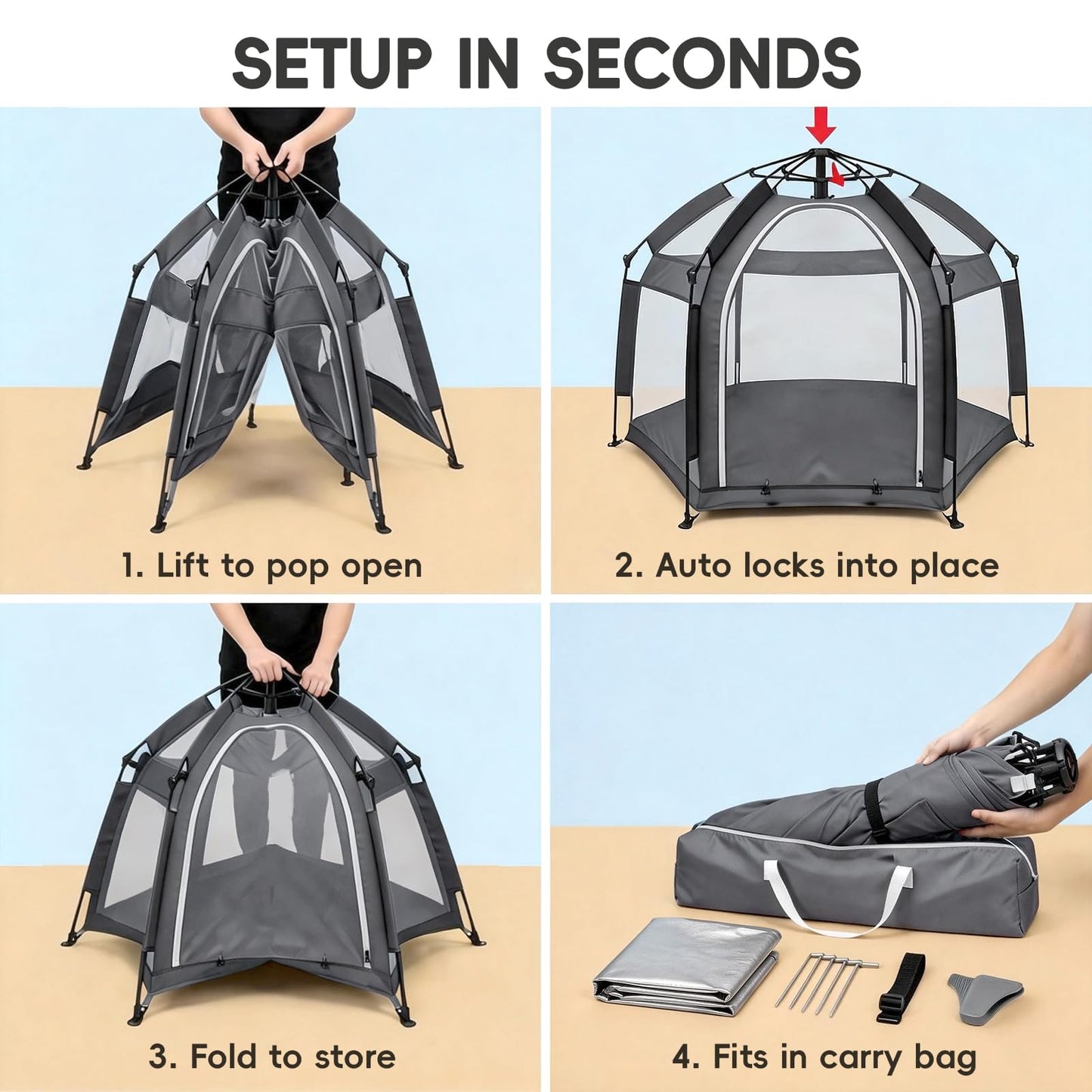 Palopalo Black Pop Up Baby Beach Tent - UPF50+ Sun Protection Canopy & Mosquito Net, Instant Setup Portable Playpen for Indoor & Outdoor Play, Lightweight Pack and Play Yard