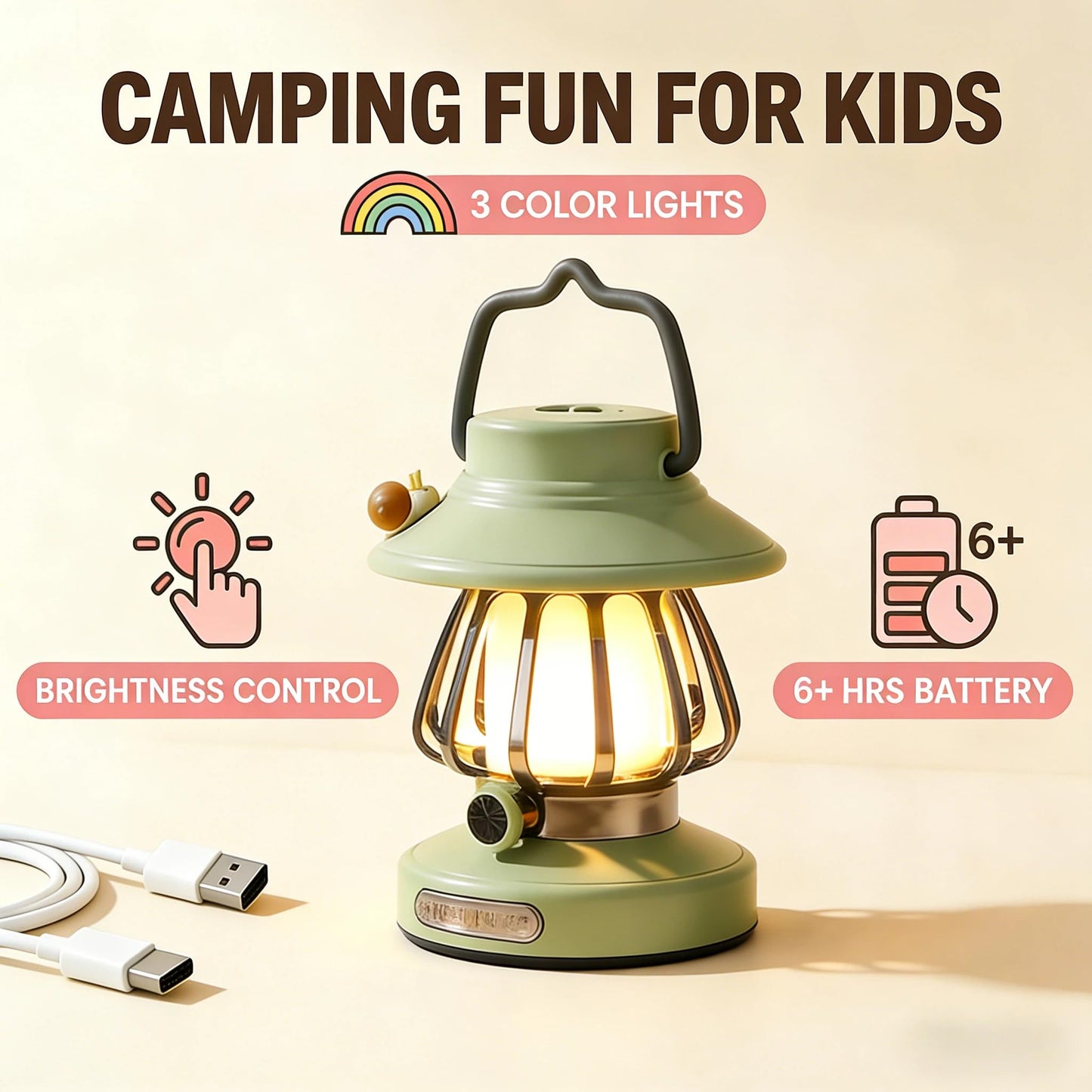 Kids Adventure Light Set: Kids Camping Lantern & Motion Sensor Headlamp, USB-C Rechargeable, Hands-Free Headlight for Hiking, Sleepovers & Outdoor Explorations – Perfect Gift for Young Explorers