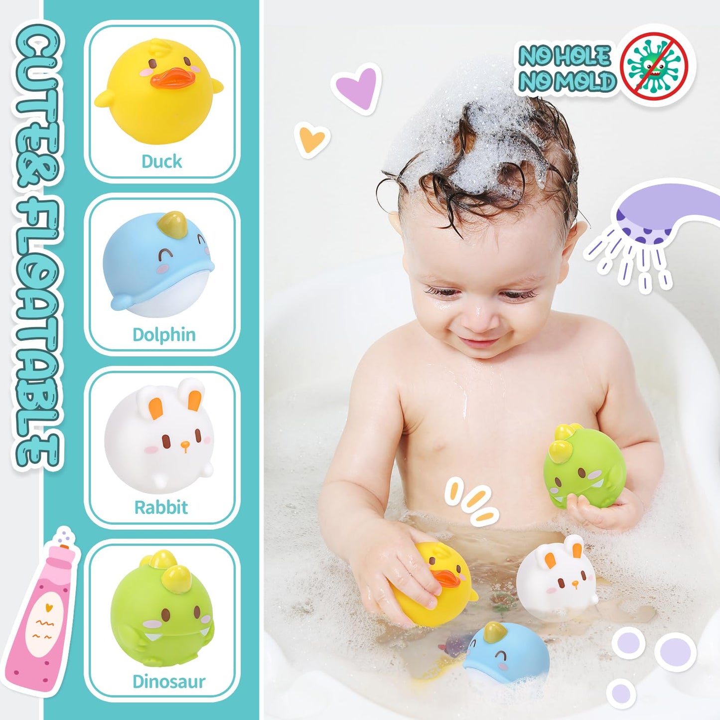 CUTE STONE Baby Bath Toys, No Hole Floating Squirting Bathtub Toy W/ Water Slide Building Track, Duck Fishing Net Game, Toddler Shower Toys, Water& Pool Toys, Educational Gifts for Boys Girls