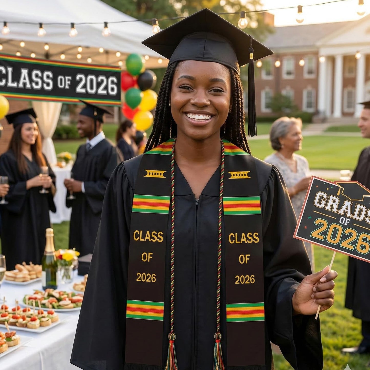 Silkovahamd Kente Black Graduation Stole - Class of 2026 Honor Cord African Pride Sash for College High School, Black Graduates College Keepsake Accessory