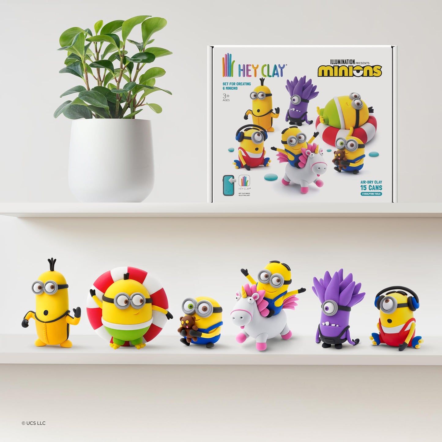 HEY CLAY Minions - Colorful Modeling Air Dry Clay for Kids - Air Dry Clay Kit 5 Cans and Sculpting Tools with Fun Interactive Instructions App - Age 3 and up (Dave & Fluffy)