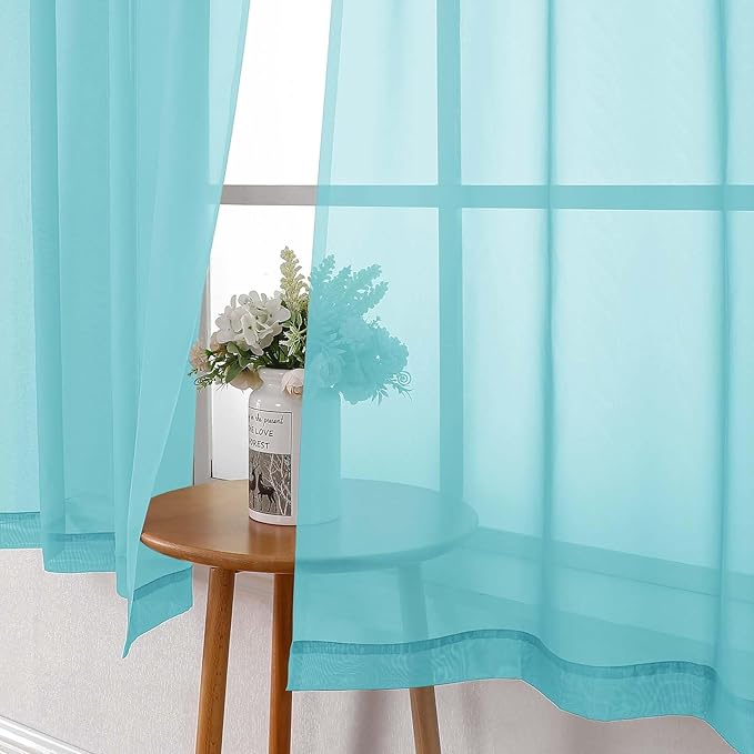 Lecloud Aqua Sheer Curtains for Living Room 63 Inch Length 2 Pcs, Voile Light Filtering Modern Farmhouse Decor Drapes, Rod Pocket Window Curtains for Bedroom Dining Room, Each Panel 42" W x 63" L